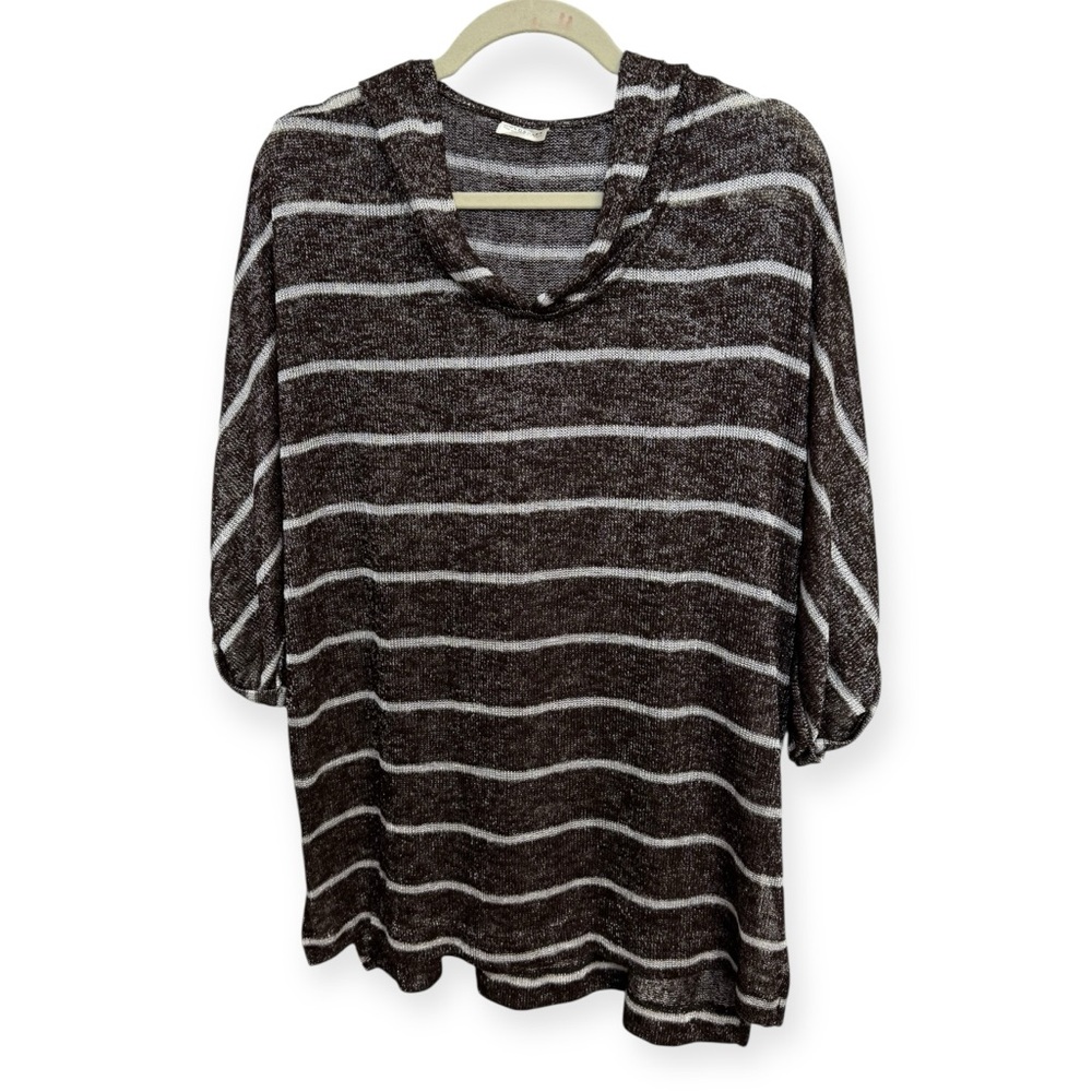 Goldspark Striped‎ Brown and Silver Oversized Women's Hoodie M
